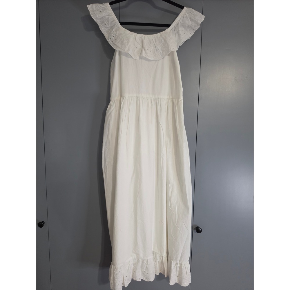 NWT Maurices Midi Dress Medium White Eyelet Ruffle Smocked Back Sleeveless
